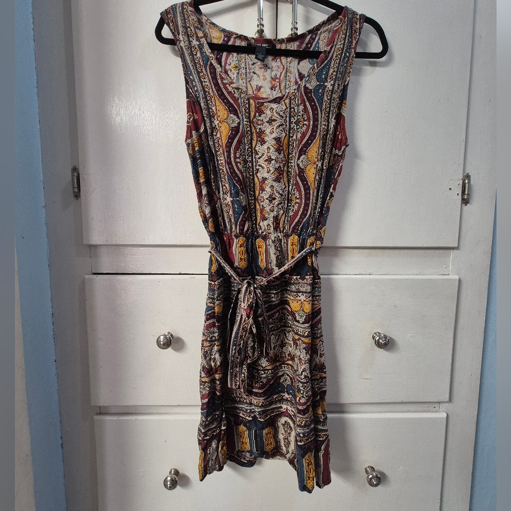 Lucky Brand Women Paisley Geo Print Belted Sleeveless Summer Dress Size Small
